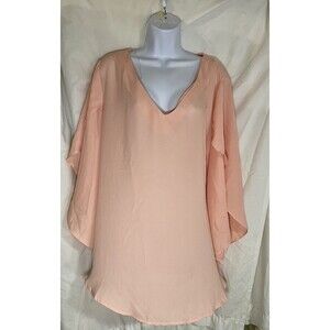 Chic Soul Peach Pink V-Neck Blouse Tunic Flutter Bell Sleeve Plus Size 2X Boho
